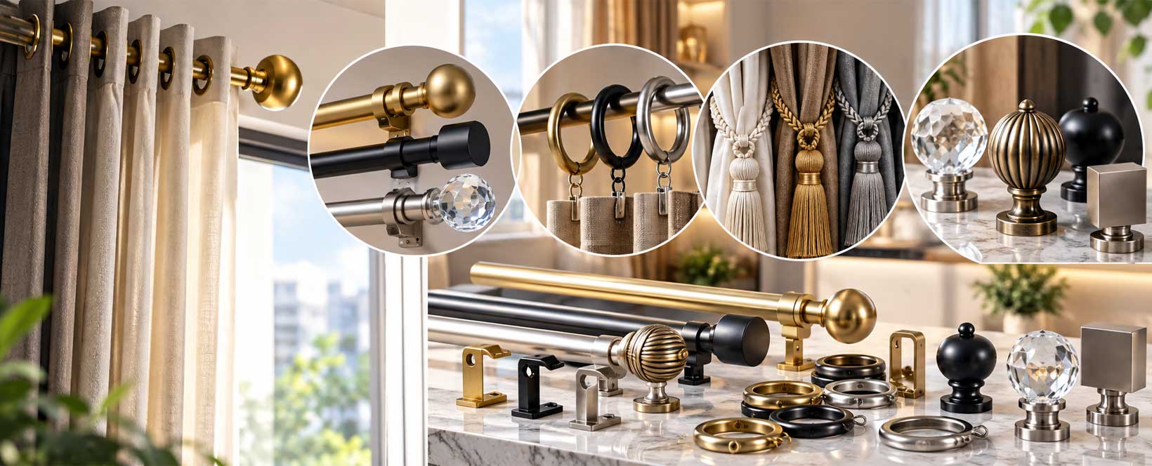 Read more about the article Curtain Accessories Guide: Rods, Rings, Tiebacks & Finials Explained