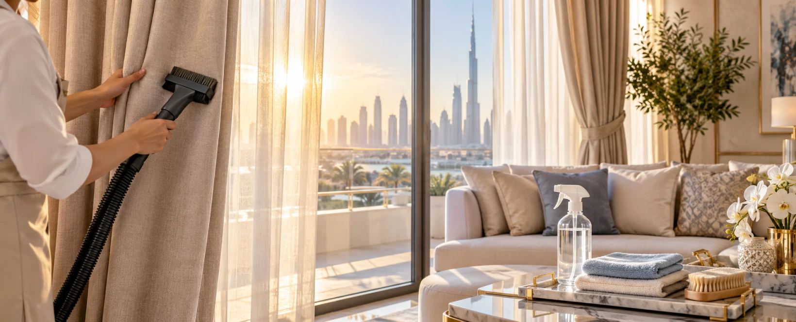 Read more about the article How to Clean and Maintain Curtains in Dubai (Dust, Sun Fading and Washing)