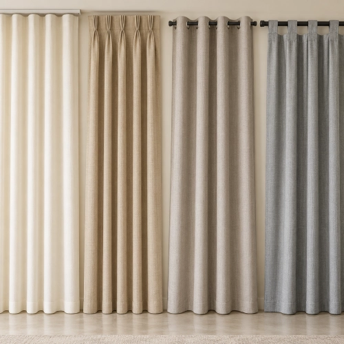 Wave, pinch pleat, eyelet and tab top curtain styles available in JVC